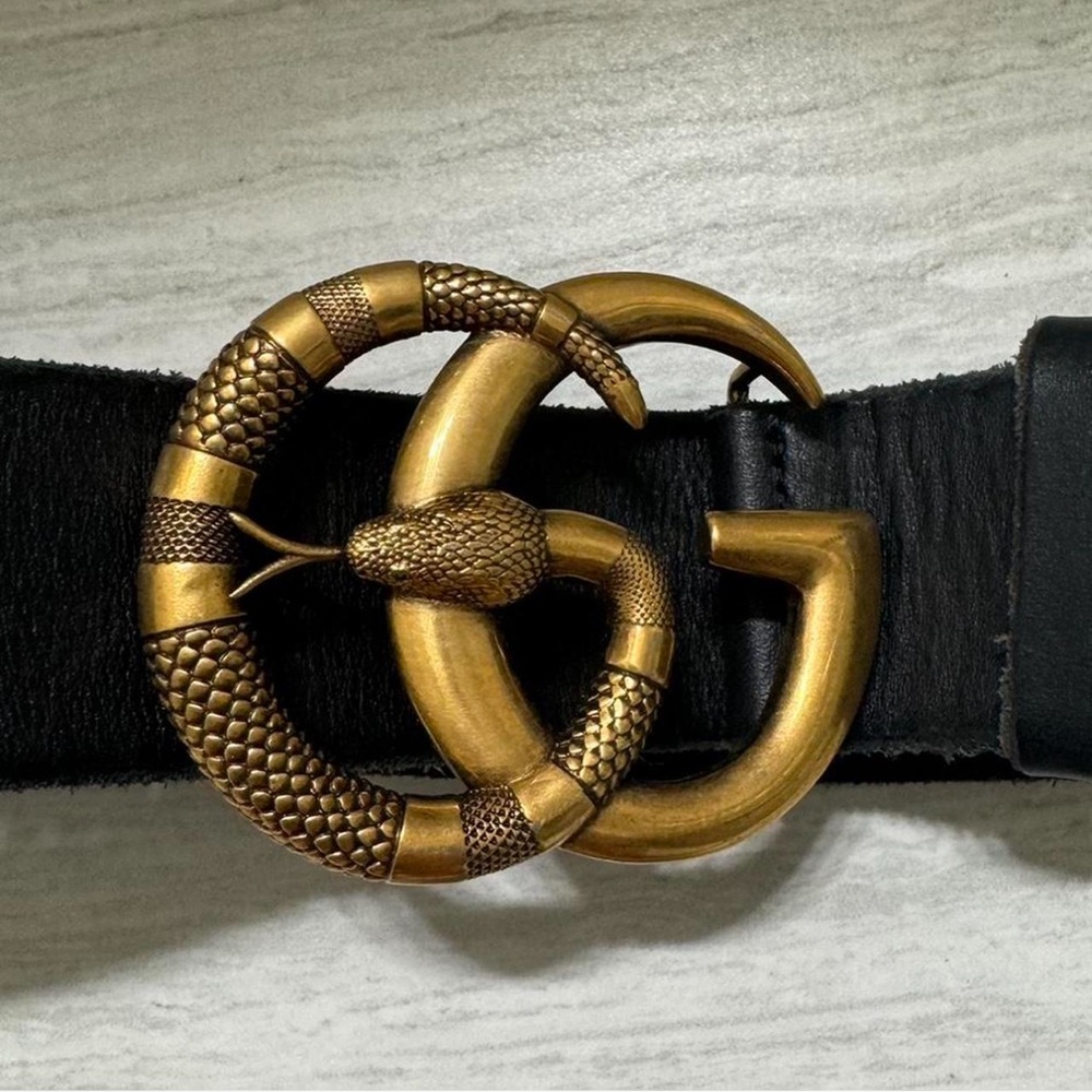 Gucci Black Belt with Gold Snake Buckle